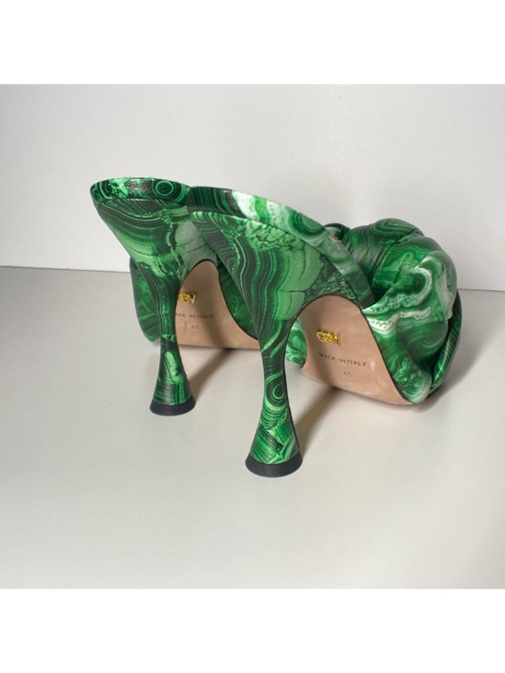 GIAMBATTISTA VALLI Maxi Green Marble Knot Mules Women's Heel Sandals Size 41 - Picture 12 of 13